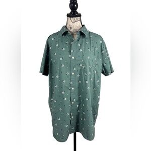 Aeropostale Cotton Green/Blue Floral Short Sleeve Button Down Shirt Size M